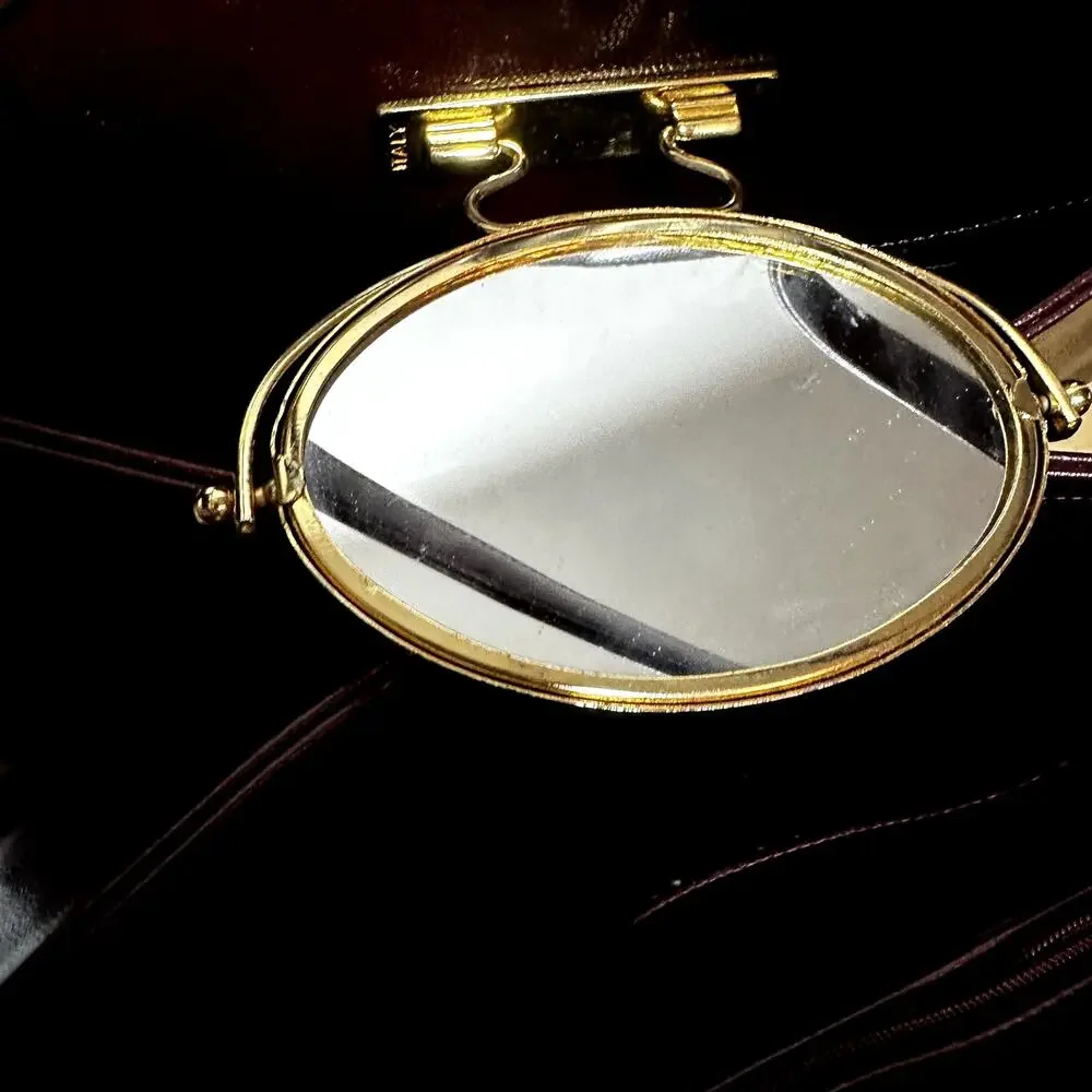 Vintage Shoulder Bag Purse Swivel Mirror Faux Patent Leather Red 12